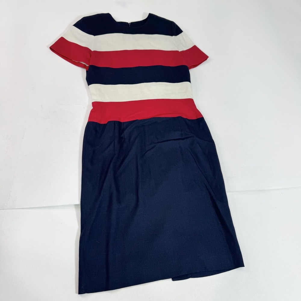Talbots Dress Womens Small Navy Red White Short Sleeve Sheath Lined‎ Colorblock